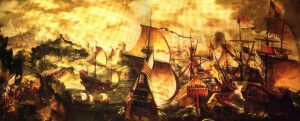 1605 - 1606 The Armada's Windward Fleet anchors at Punta Presidente.